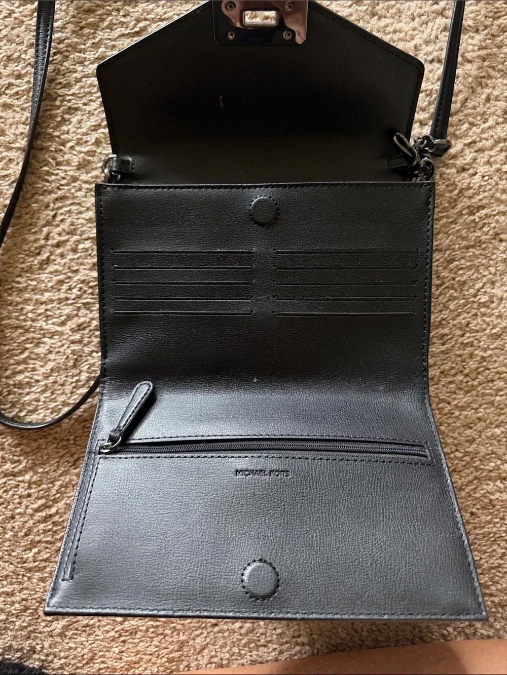Michael Kors Black Leather Chain-Trim Crossbody